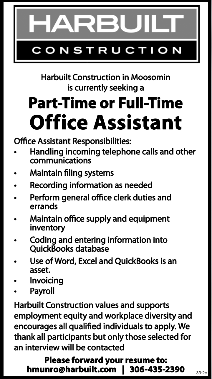 Harbuilt Construction - Office assistant 